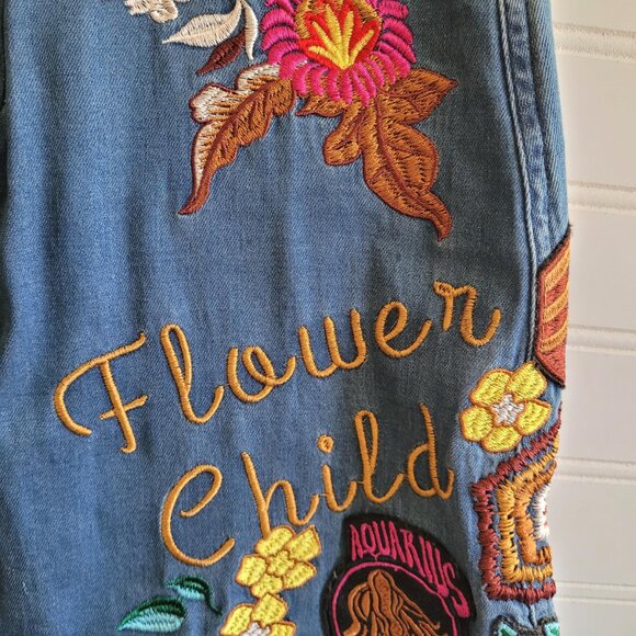 Spell Gypsy Jean Skirt Size Small Blue Flower Child  Patches Embroidered Funky - Picture 4 of 14